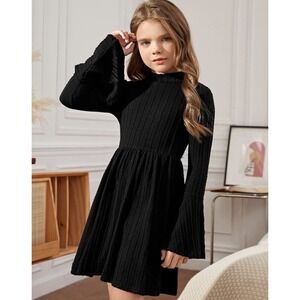 SweatyRocks Girl's Long Sleeve Mock Neck Dress Cable Knit Dress Black 11-12Y